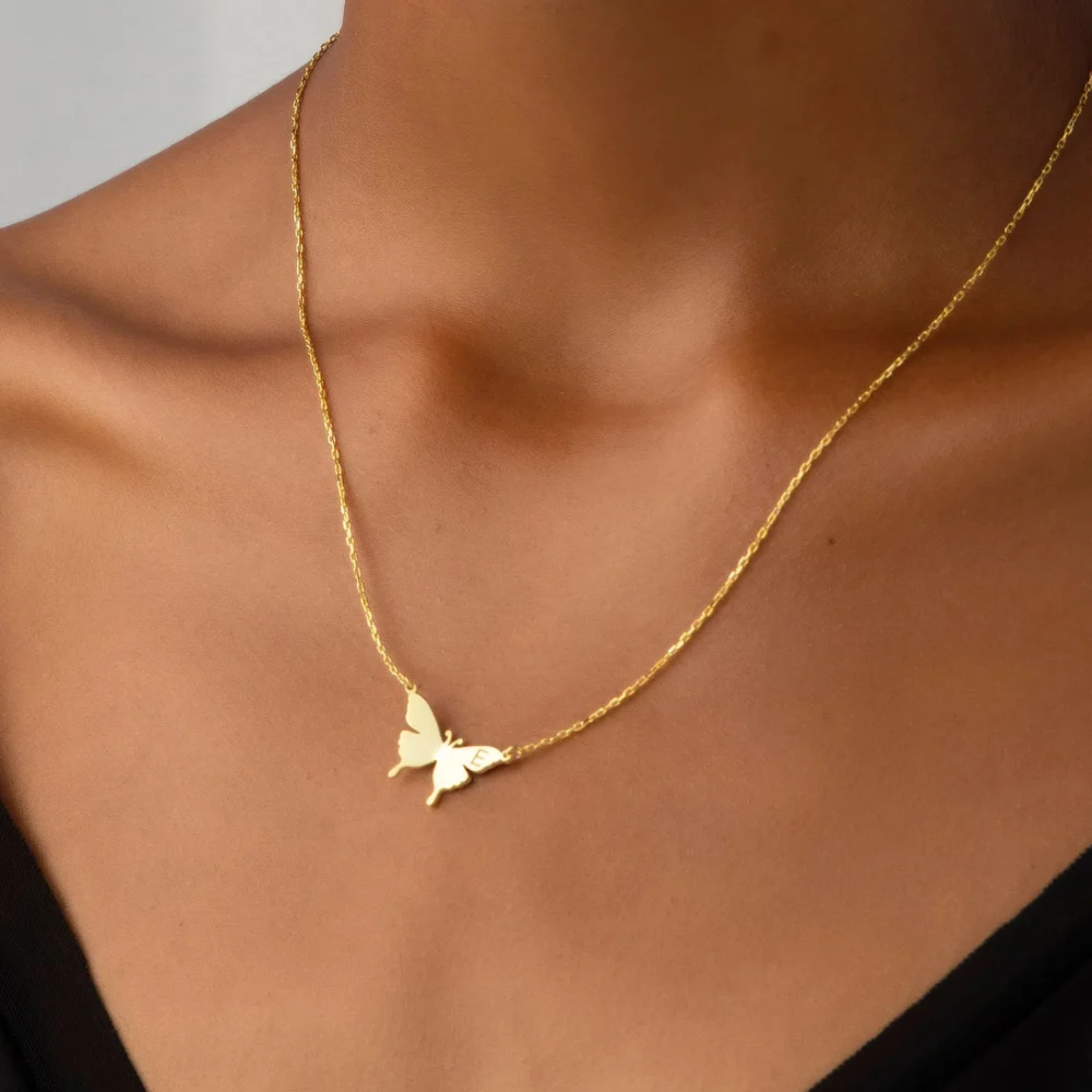 Stainless Steel Butterfly Initial Letter Necklaces For Women Minimalist Gold Color Butterfly Name Necklace Wedding Jewelry BFF - Image 2