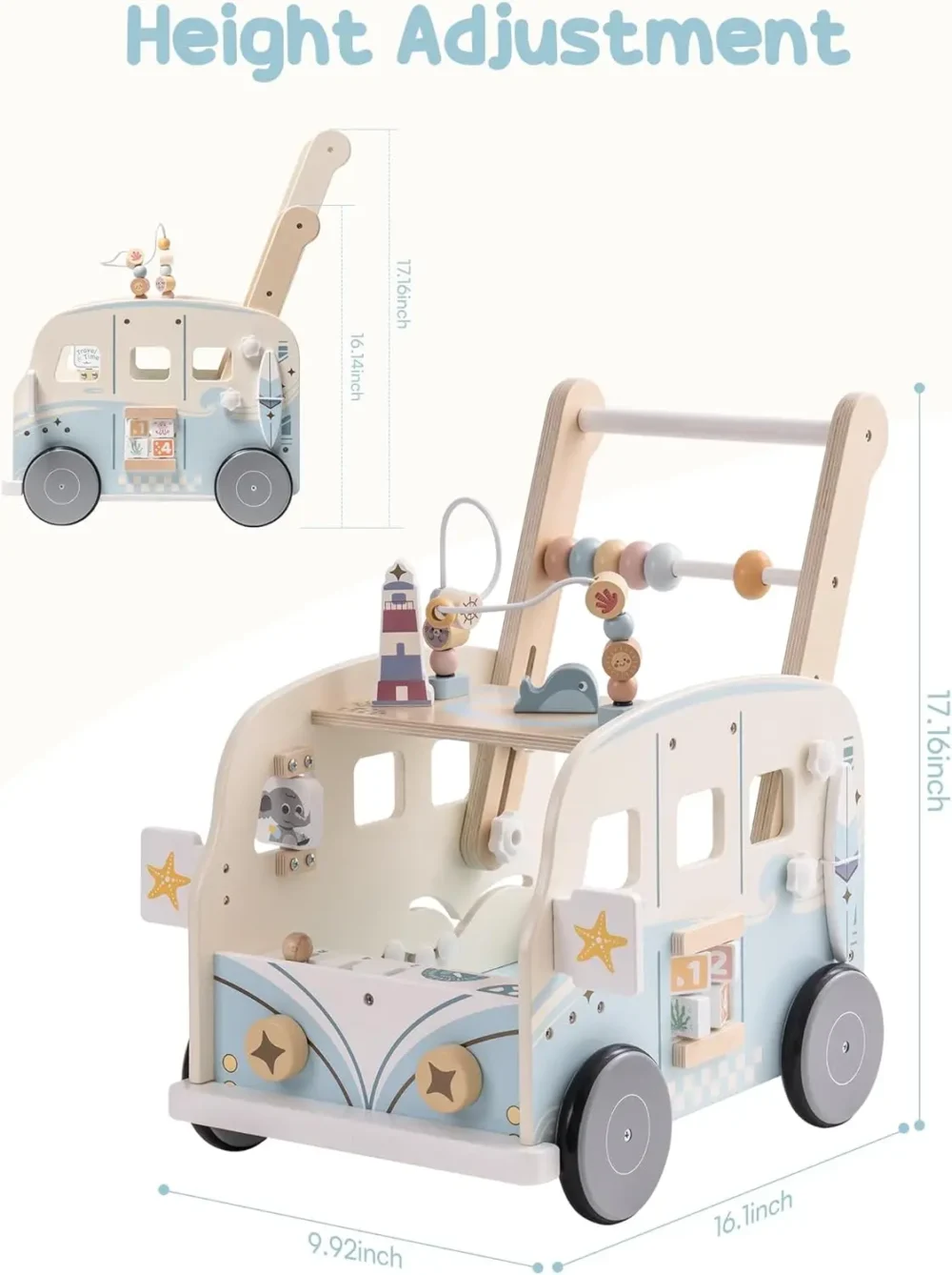 Robotime Robud Wooden Baby Walker Baby Push Along Activity Walkers with Wheels Multifunctional Baby Walker Gift for Boy Grils - Image 4