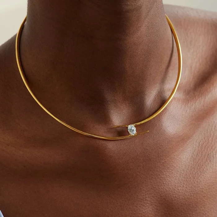 Stonefans 2024 Fashion Open Metal Collar Necklace Jewelry for Women Elegant Bridesmaid Turquoise Collar Choker Accessories