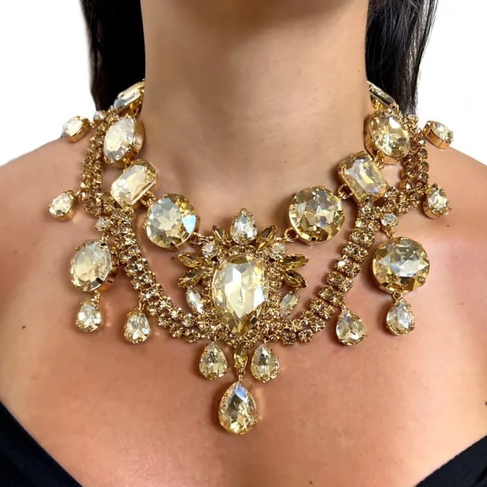 Stonefans Yellow Rhinestone Statement Choker Necklace for Women Exaggerated Water Drop Crystal Collar Choker Christmas Jewelry