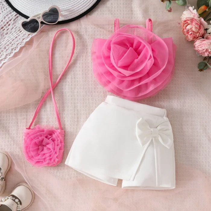 Toddler Girls Clothes Sets 2025 Summer New Sweet Sleeveless Floral Vest Tops Shorts Bag 3Pieces Outfit 0-4T Girl Fashion Clothes