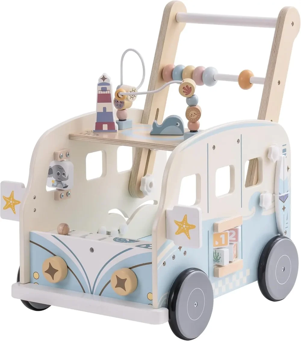 Robotime Robud Wooden Baby Walker Baby Push Along Activity Walkers with Wheels Multifunctional Baby Walker Gift for Boy Grils - Image 3