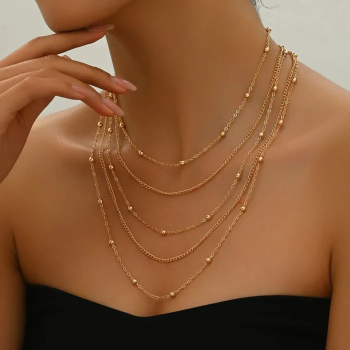 Lxalry 14K-Layer Chain Necklace with Round Beads - Hypoallergenic Handmade Jewelry for Women (Fashionable Daily & Par