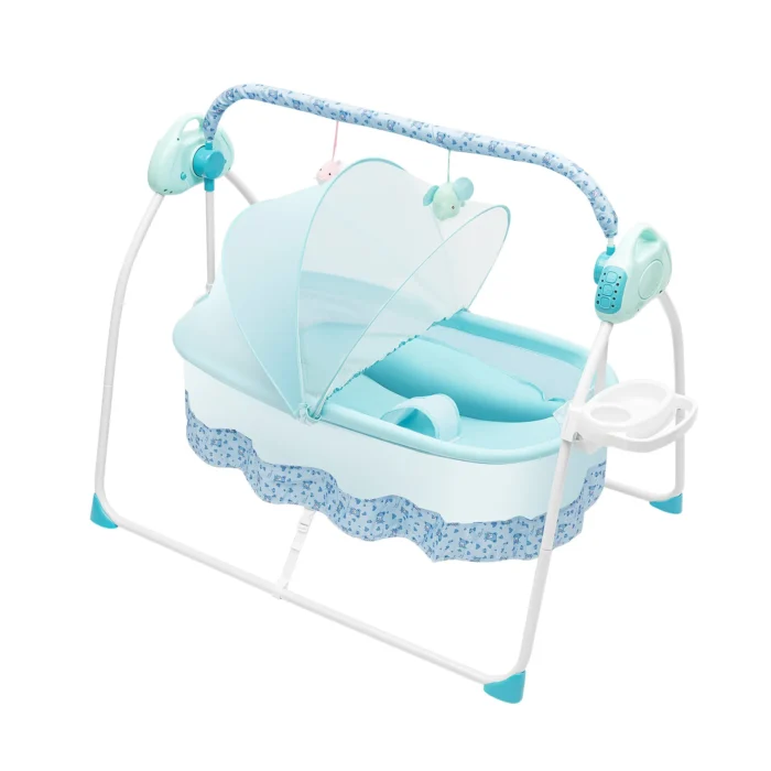 Foldable Baby Cradle Swing with Pillows Mattresses 5 Speed Baby Cradle with 3 Fixed Strap Nylon Strap Remote Control Music