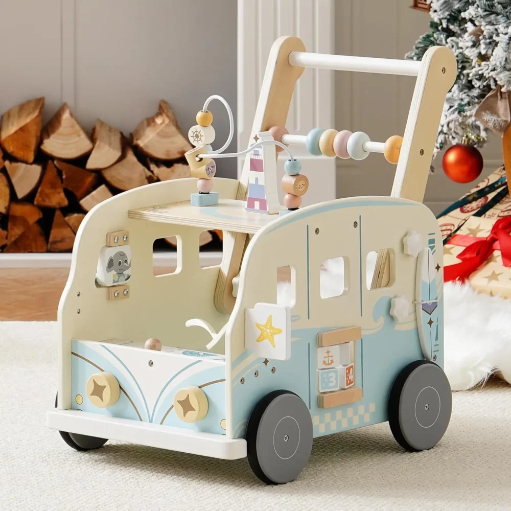 Robotime Robud Wooden Baby Walker Baby Push Along Activity Walkers with Wheels Multifunctional Baby Walker Gift for Boy Grils - Image 2