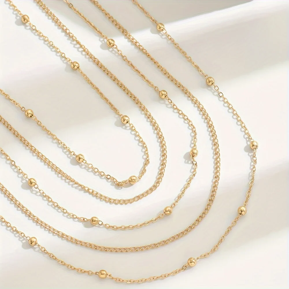 Lxalry 14K-Layer Chain Necklace with Round Beads - Hypoallergenic Handmade Jewelry for Women (Fashionable Daily & Par - Image 4